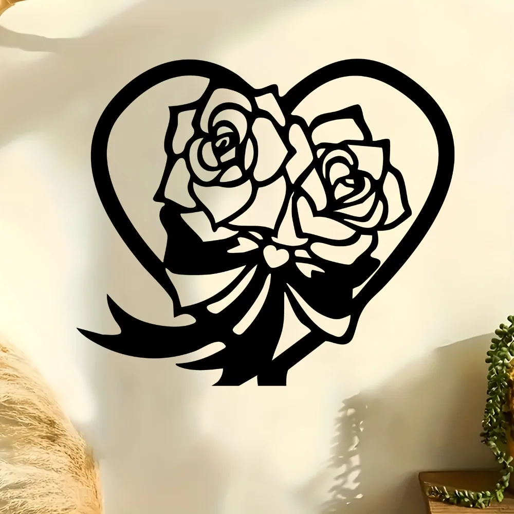 CIFBUY Wrought Iron Metal Wall Art Heart Rose Sculpture For Rustproof Weather Resistant Indoor Outdoor Hanging Decor
