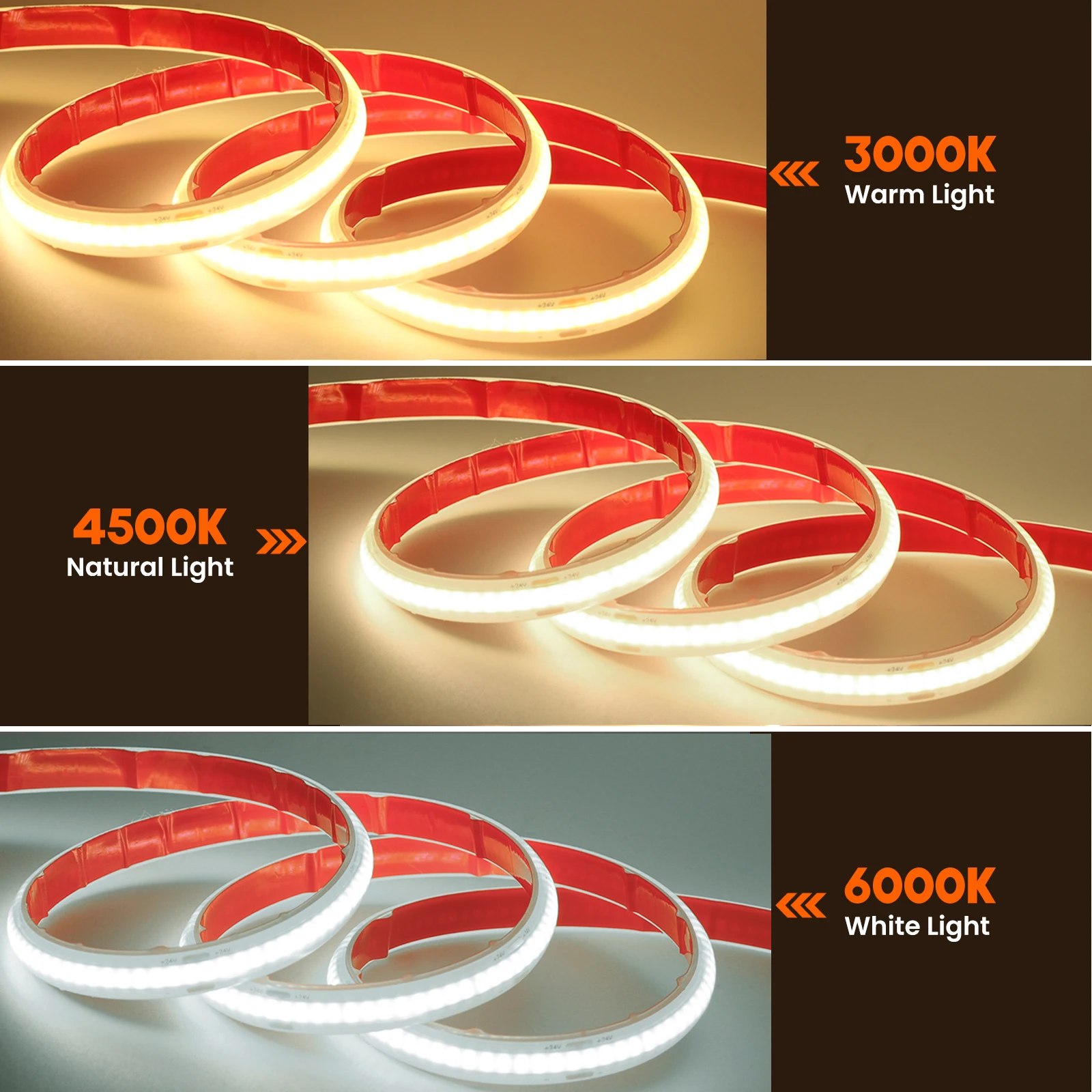 IP68 Waterproof COB LED Strip Light 12V 24V 320 LEDs/M High Brightness Ra90 Flexible Tape LED Ribbon for Bedroom Garden Lighting