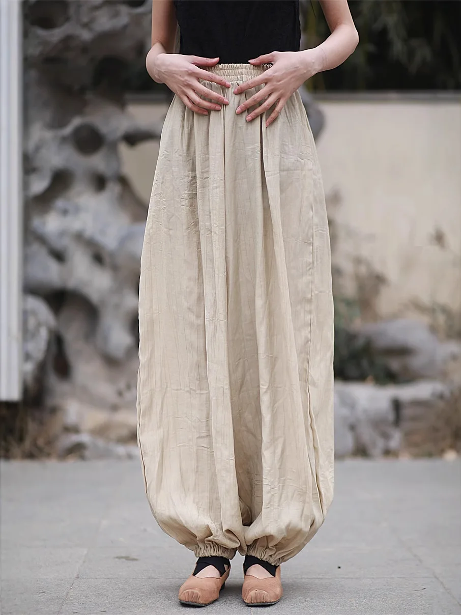 TIYIHAILEY Long Lantern Pants for Women, Spring Autumn Casual Trousers Ladies Elastic Waist, 2025 New Fashion Black Beige