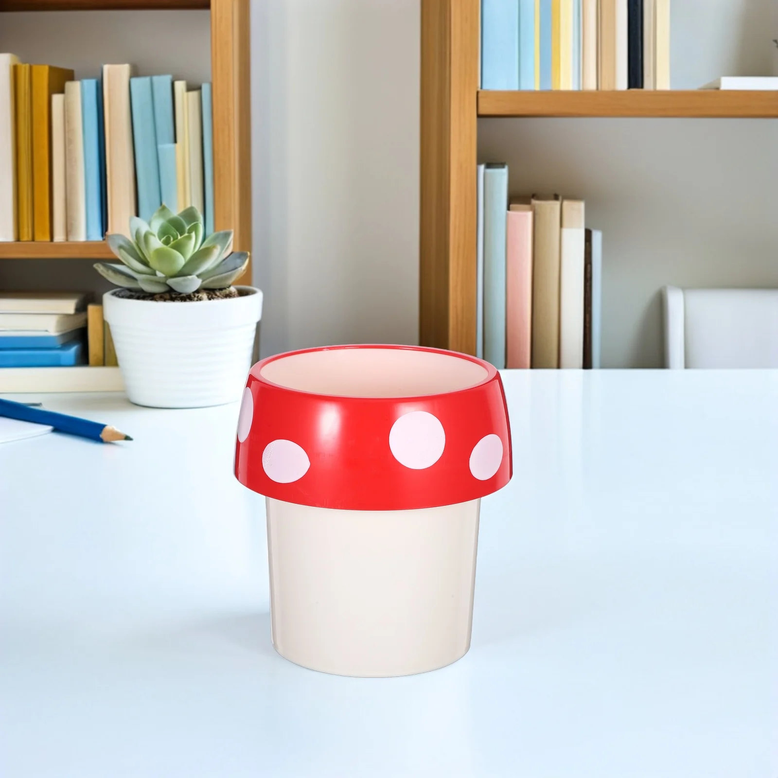 

Mushroom Mini Trash Can Cute Desktop Organizer Small Countertop Pen Holder Decorative Waste Bin for Office Room Bathroom