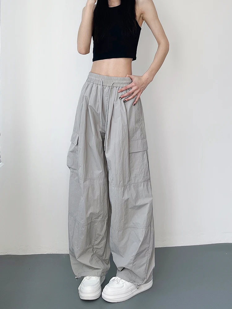 

Off High Waist Workwear Wide Leg Pants Women's plus Size Loose Slimming Ice Silk Qui Dry Sport Straight Leg Trousers