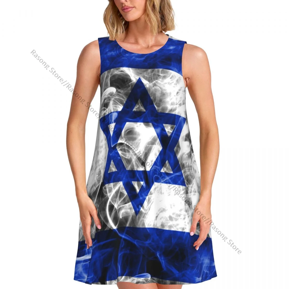 女性のドレスイスラエルスモークフラッグサマーカジュアルTシャツビーチカバーアップタンクドレス