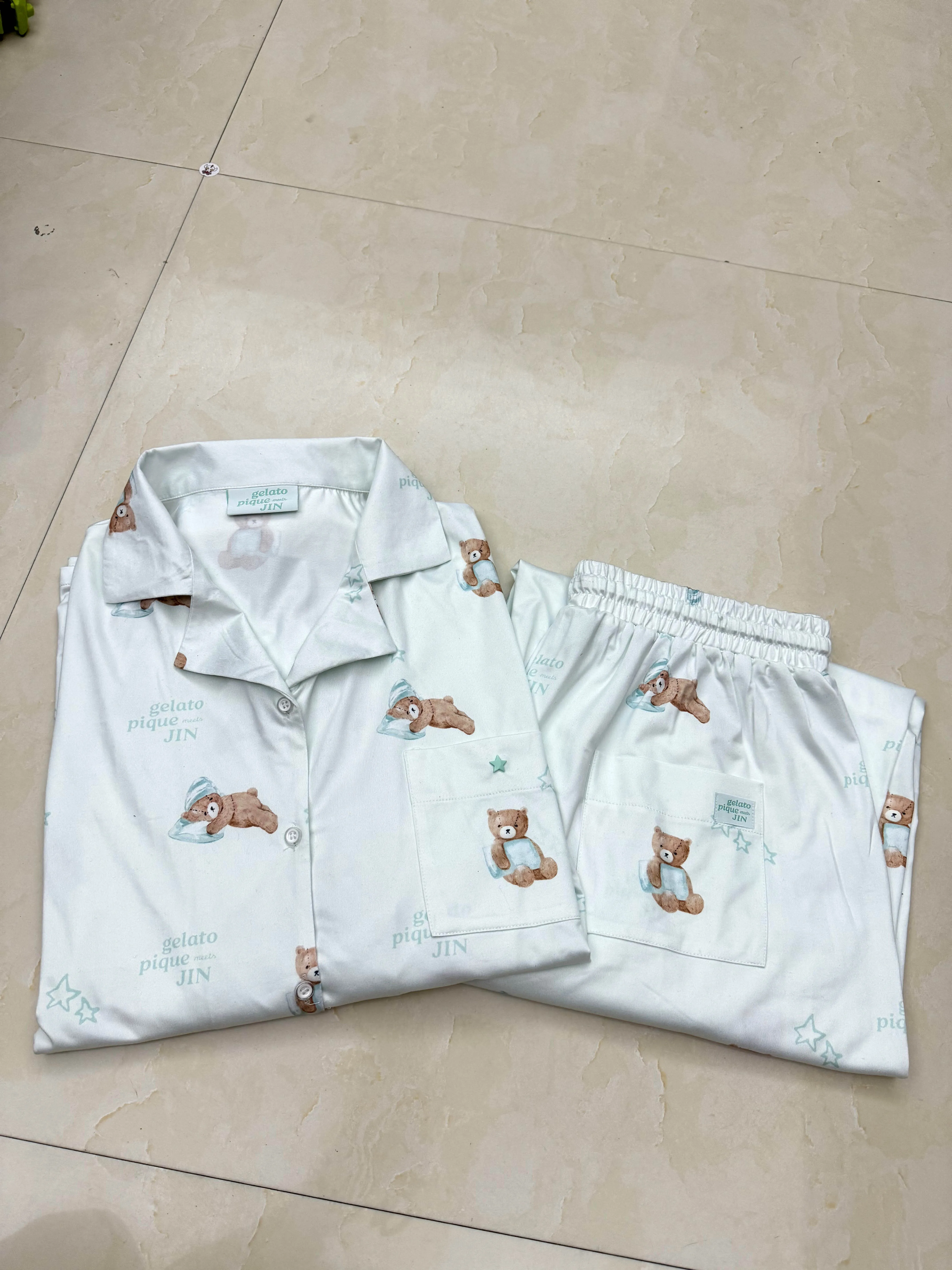 jin-bear-pattern-shirt-women's-pajama-set-plus-size-women's-button-down-pajama-set