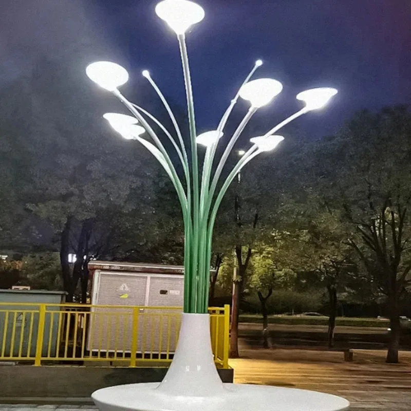 Square Pillar Lamp with Bend Flower Lantern Courtyard Villa Landscape Lighting Pathway Daffodils Post Motif Lights