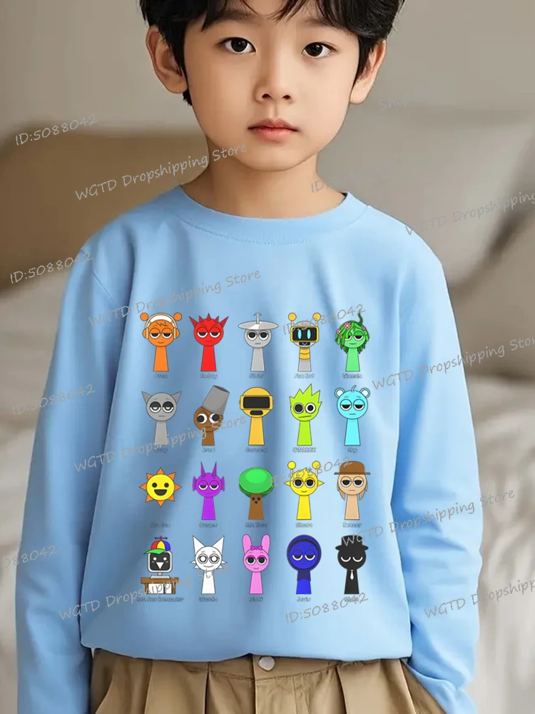 لطيف Sprunki تي شيرت الطباعة تيز ل 4-14 سن الطفل جديد طويل الأكمام الملابس القطنية لعبة الكرتون الشكل موضة طفل التي شيرت