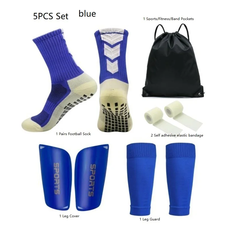 

5PCS Set Drawstring Ball bag Football Sock Men Women Leg Guards Shin Pad for Sports Training Leg Cover Grip Soccer Socks Bandage