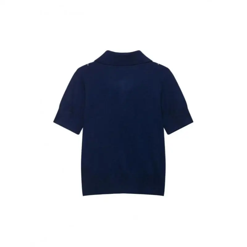 Maxdutti Minimalist Women's Clothing In Southern France Vintage Style Polo Shirt Lapel Short Sleeved Knit T-shirt Woman Clothes