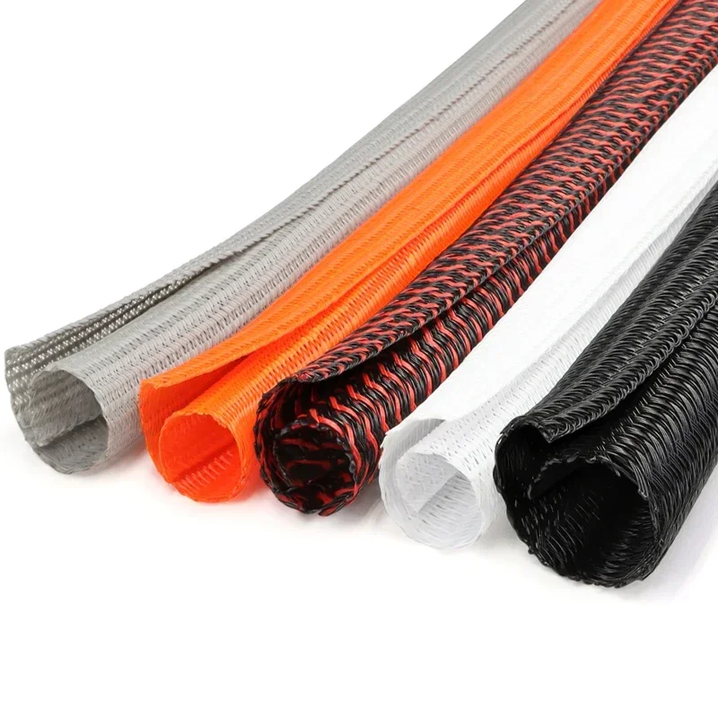 PET Braided Cable Sleeve 3mm ~ 50mm Self-Closed Sheath High Protection Wear Resistant Insulated Sleeving Wire Organizer 1~10m