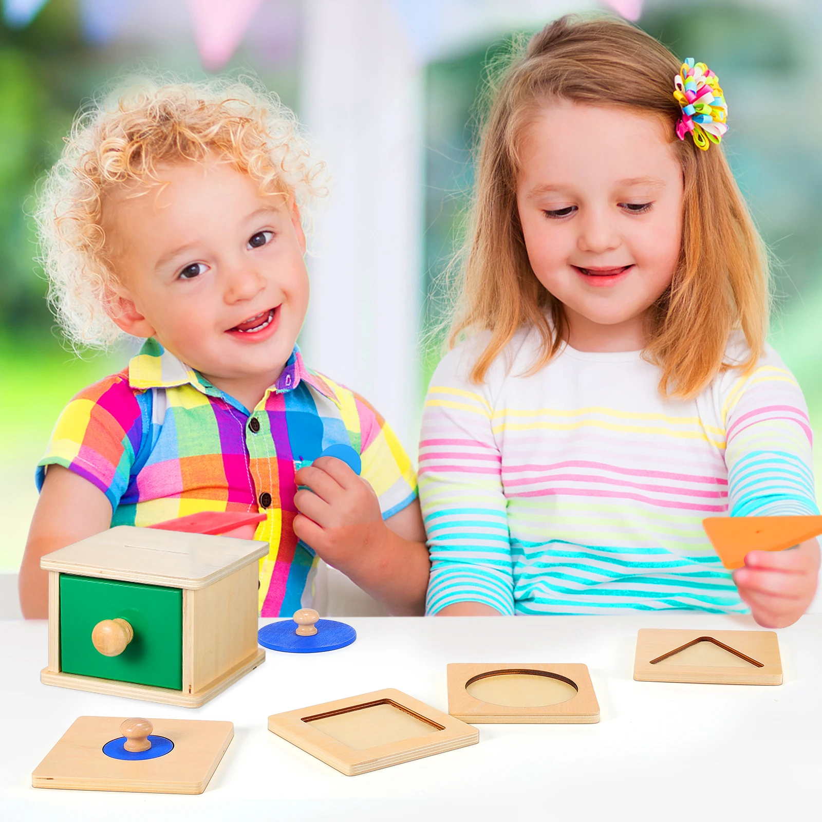 2 conjunto de caixa de moedas de painel geométrico de madeira montessori criança brinquedos educativos do bebê conjunto quebra-cabeças forma cor aprendizagem ocupado placa madeira