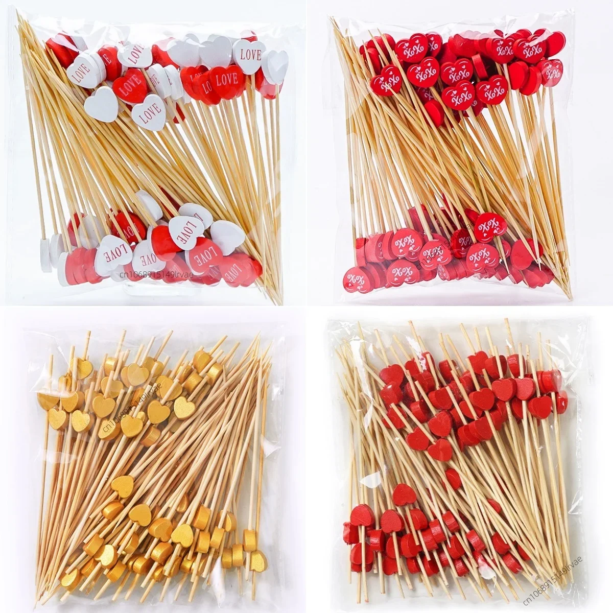 100PCS Love Heart Disposable Bamboo Stick Cake Salad Fruit Food Toothpicks  Wedding Valentines Day Decor Birthday Party Decor