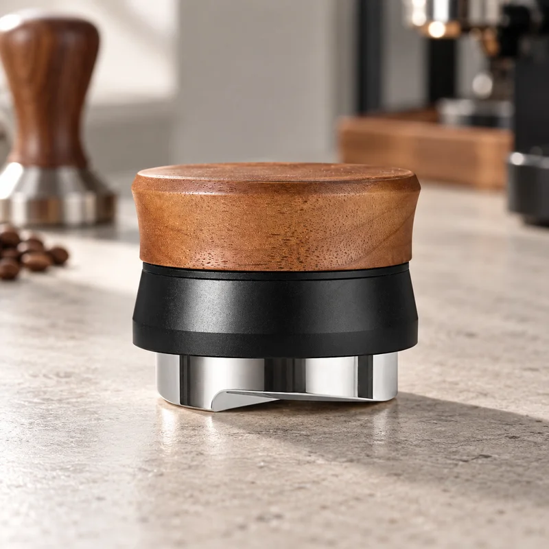 BIGE Walnut Gravity Espresso Distributor, Self-Leveling Three-Blade Coffee Leveler, 51mm 53mm 58mm