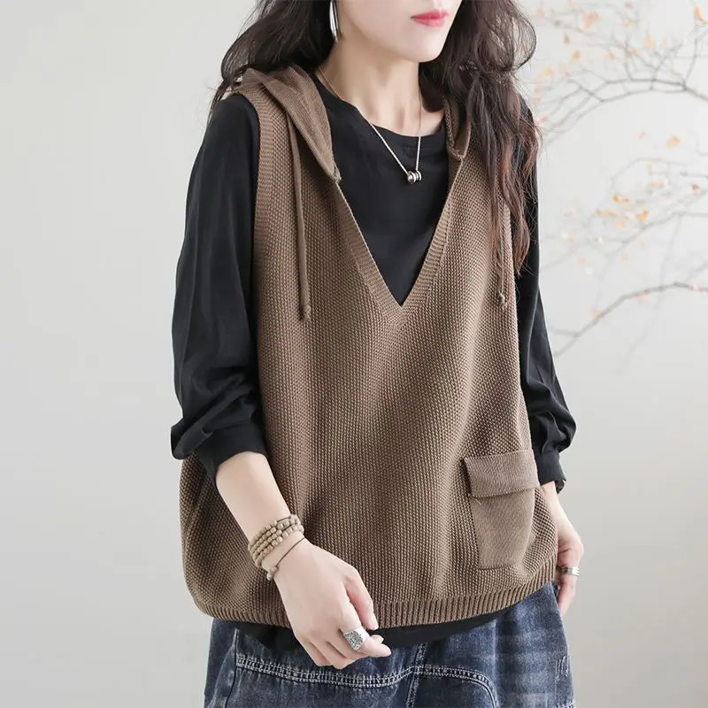 

New Women's Autumn Winter Knitted Horse Clip Sweater Hat Loose Casual Vest Jacket
