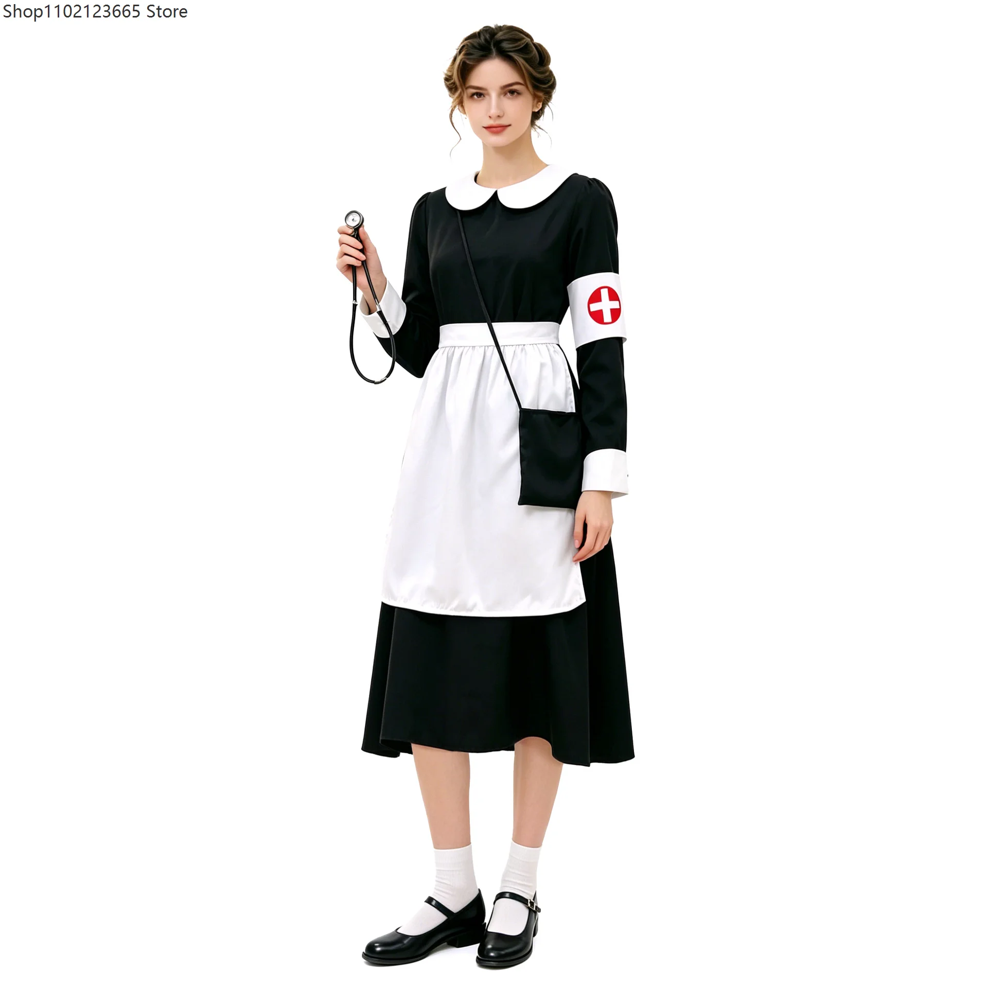 Padres E Hijos Doctor Maid Costume Enfant Halloween Party Stage Performance Adult Role-playing Nurse Maid Black White Dress 2026