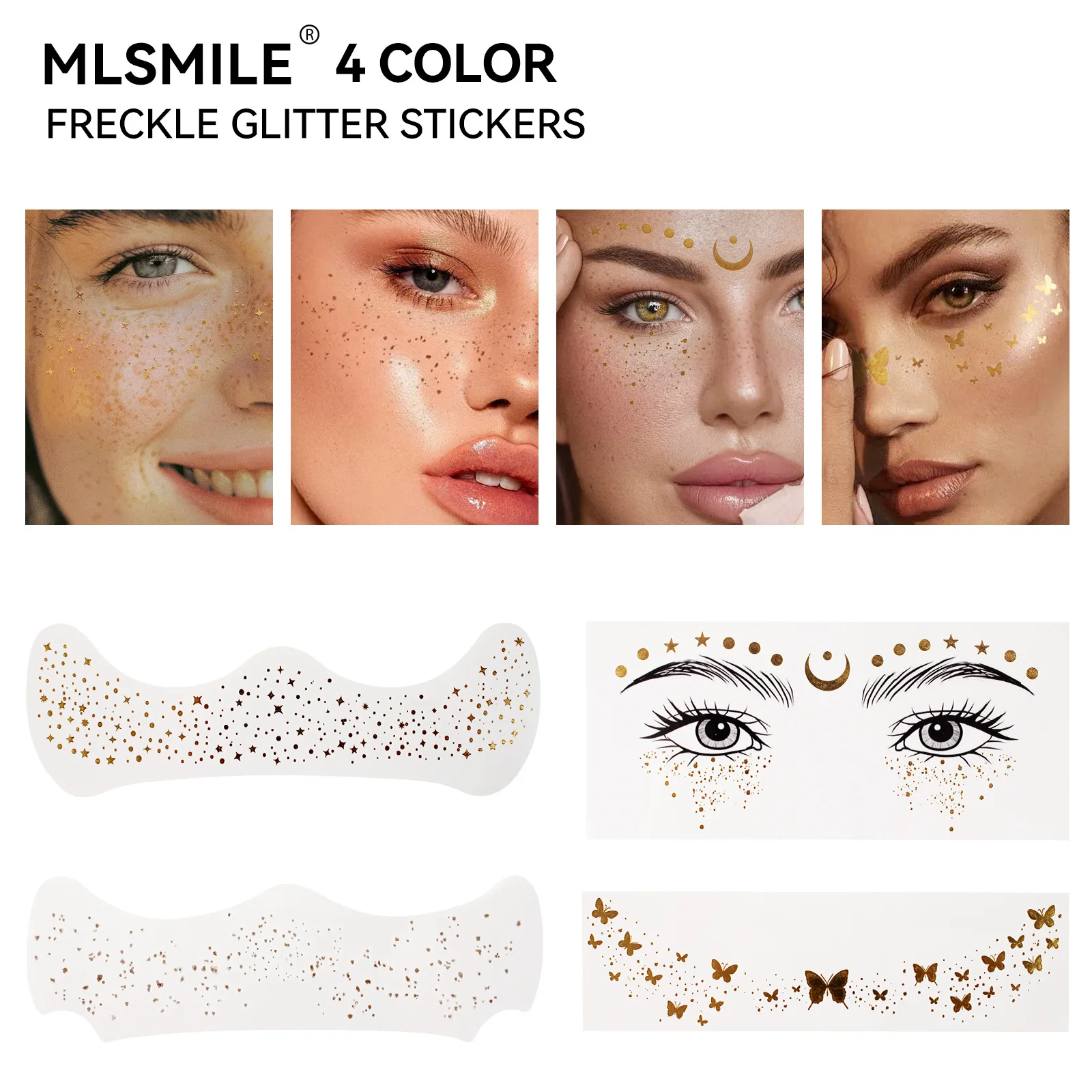 4PCS Freckles Face Tattoo Sticker Glitter Temporary Water Transfer Tattoo,Natural Tattoo Freckle Patch Waterproof Makeup Sticker