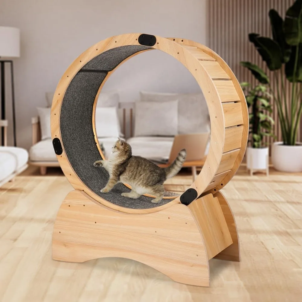 Cat Sports Running Wheel, Cats Wheel Wood Climbing Frame, Cat Litter Fitness Wheel for Indoor Cats,Climbing Ladders,Cat Scratchi