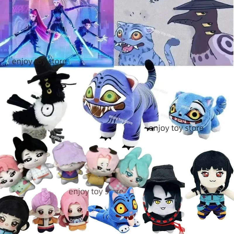 Leuke Anime Kpop Demons Hunters Pluche Paarse Tijger Zwarte Hoed Ekster 3 Ogen Monster Hunt Girl Groep Knuffel Voor Fans