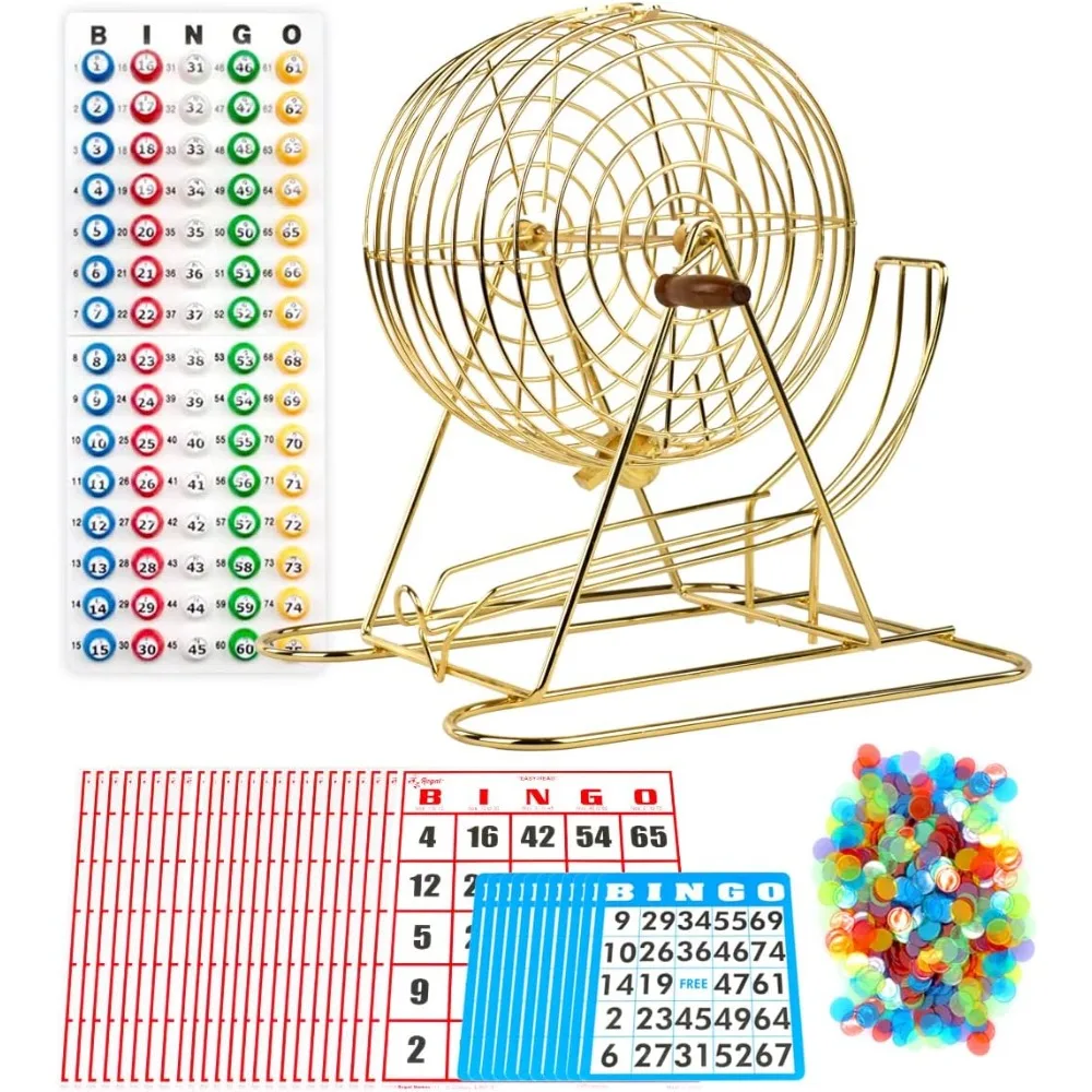 Regal Bingo Bingo Game Set for Adults and Kids - Includes 11 Inch Gold Bingo Wheel Cage,