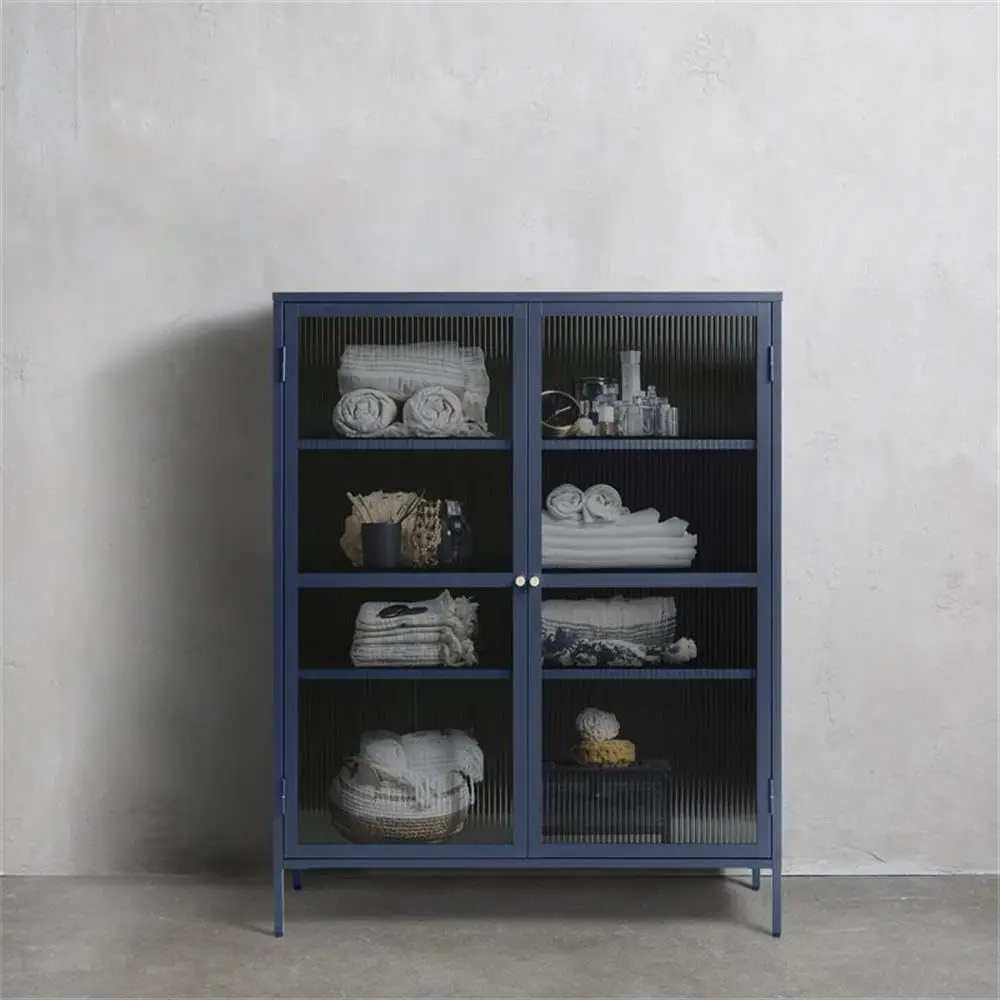 #￥Modern Steel Display Cabinet 2 Hinged Doors 4 Adjustable Shelves Freestanding Living Room Furniture 5-Year Home Furniture