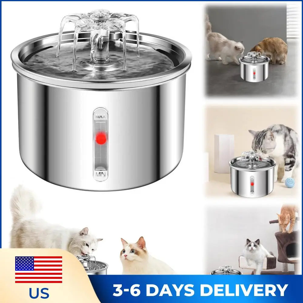 

2L Automatic Pet Water Fountain 304 Stainless Steel Smart Water Dispenser Ultra-Quiet Pump Cat Dog Bowl Fountain for Cats Dogs
