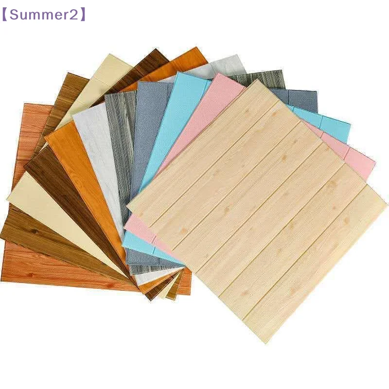 【Xia2】3D Wood Slat Textured XPE Foam Wall Panels Self Adhesive Sound Absorbing For Home Living Room Office Wall Decor{S}