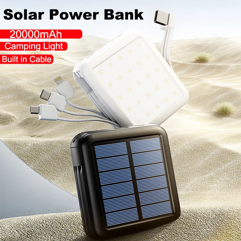 

Mini Solar Power Bank 20000mAh Outdoor Portable 2.1A Fast Charging Poverbank Solar Panel Charger Powerbank with Camping Light