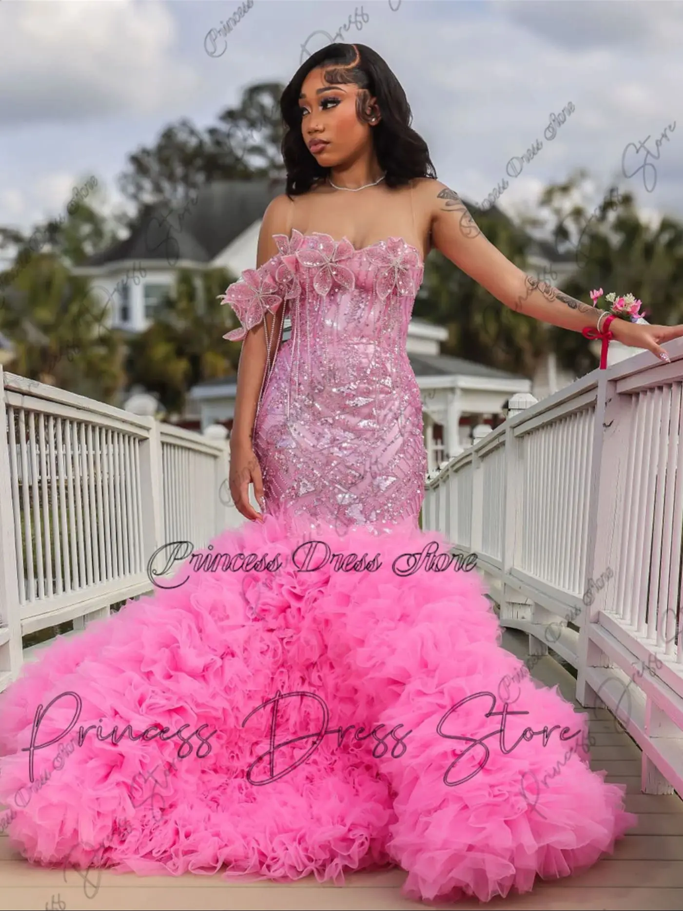 

Роскошные блестящие бриллианты, длинные платья русалки для выпускного вечера 2026, блестящие кристаллы, бисер, блестки, оборки, вечернее платье, халат по индивидуальному заказу