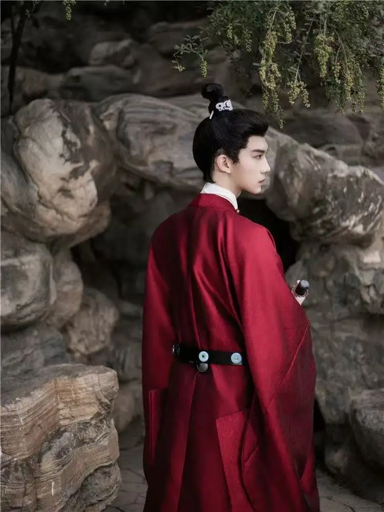 Original Hanfu Men Women Ming Dynasty Round Neck Robe Ancient Dark Pattern Royal Costume Halloween Event Cosplay Stage Suit COS