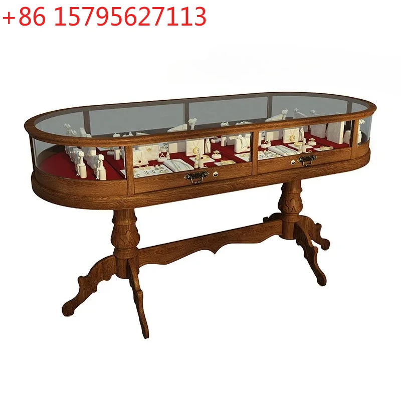 

Oval retro glass side cabinet display booth clothing store Nakajima jewelry cabinet Nakajima exhibition table customization