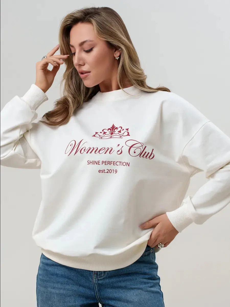 Russe élégant rétro lettres impression blanc pull col rond sweats ample surdimensionné Hip Hop Y2K haut Streetwear jeunes femmes