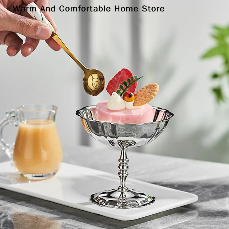 【SE】Stainless Steel Ice Cream Cup, Pudding Dessert Bowl, High Base Dessert Cup, Fruit Salad Serving Dish, Cake Plate Snack Dish