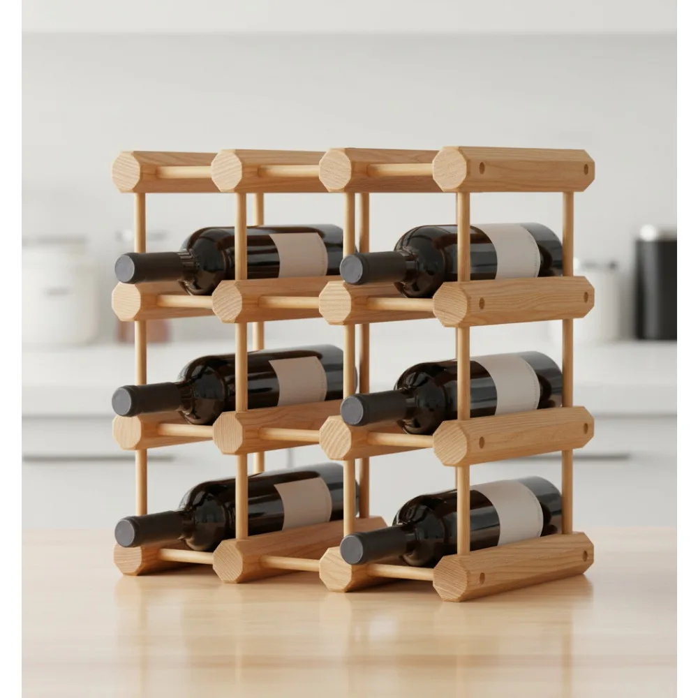 

Stackable Wood Wine Rack Storage Holder, Modular Design for 12 Bottles, Natural Ash Finish