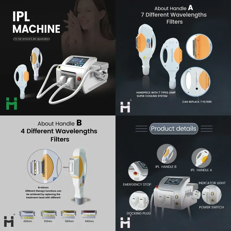 for Huamei Professional Touch Screen IPL Laser Hair Removal Machine RF Skin Care Rejuvenation Device with Belt Filter