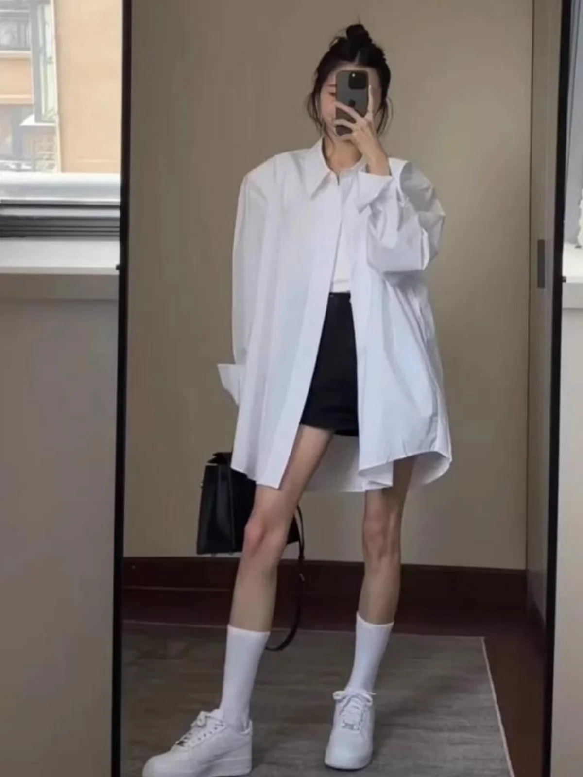 

New 2026 Women's White Shirt Outerwear Loose Long Sleeve Thin Design Korean Style Mid-Length Sun Protection Collar