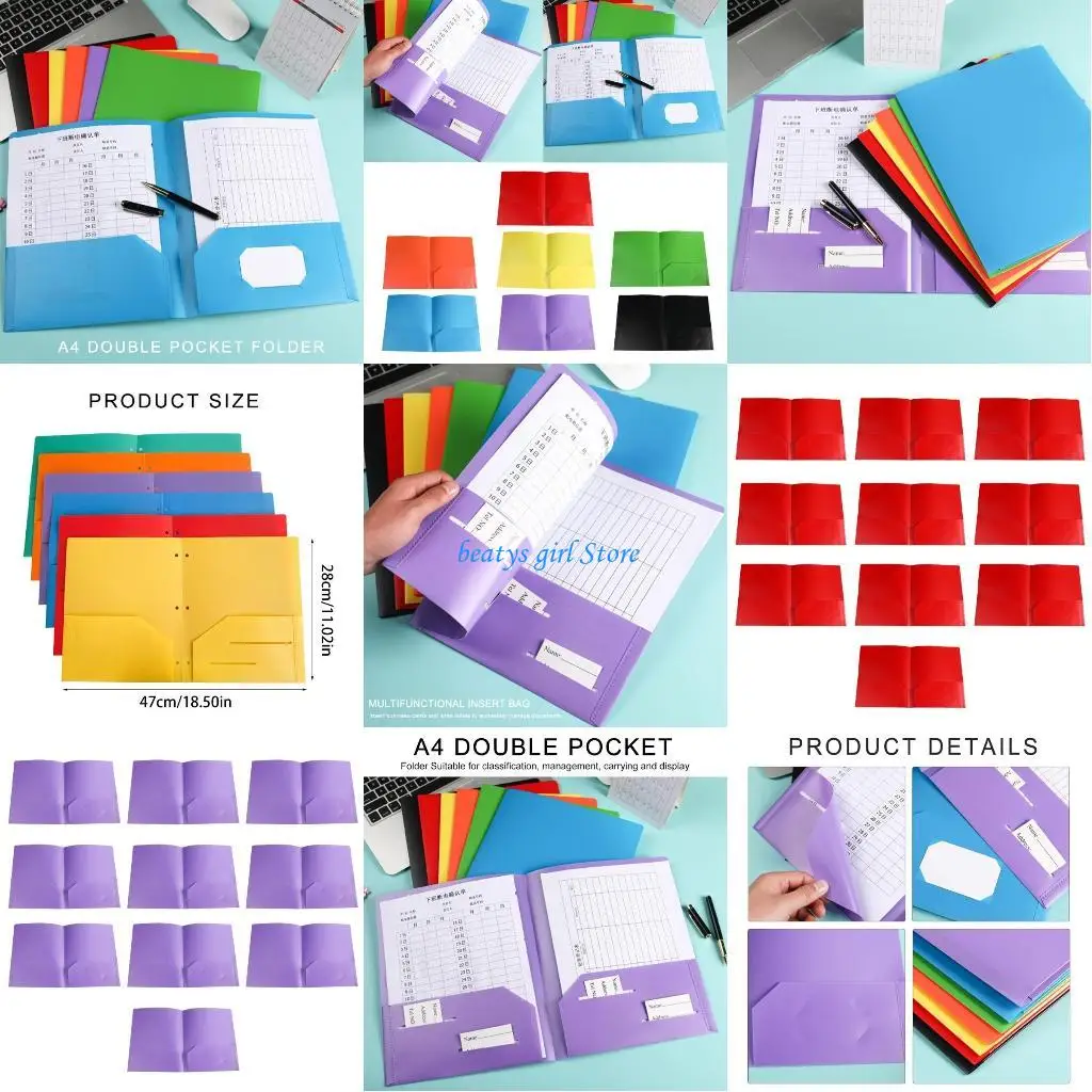 

C7AB 10 Pcs/Set Multifunctional Folders Two Pocket Folders Document Organizers File Folders with Pockets School Supplies