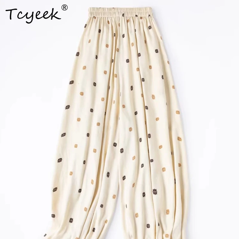 

Tcyeek 100% Real Mulberry Silk Long Pants Women 2026 Soft Comfortable Elastic Waist Bloomers Female Clothing Pantalones De Mujer