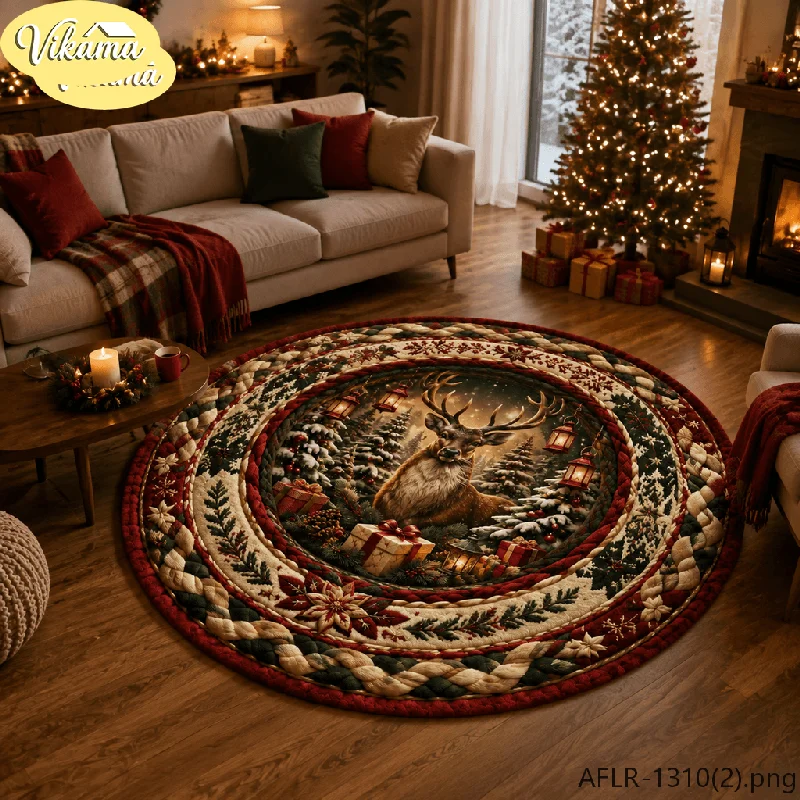 Gift & Snow Christmas Flannel Penguin Round Rug, Non-Slip Washable Xmas Mat for Living Room Bedroom Nursery Playroom Kids Room