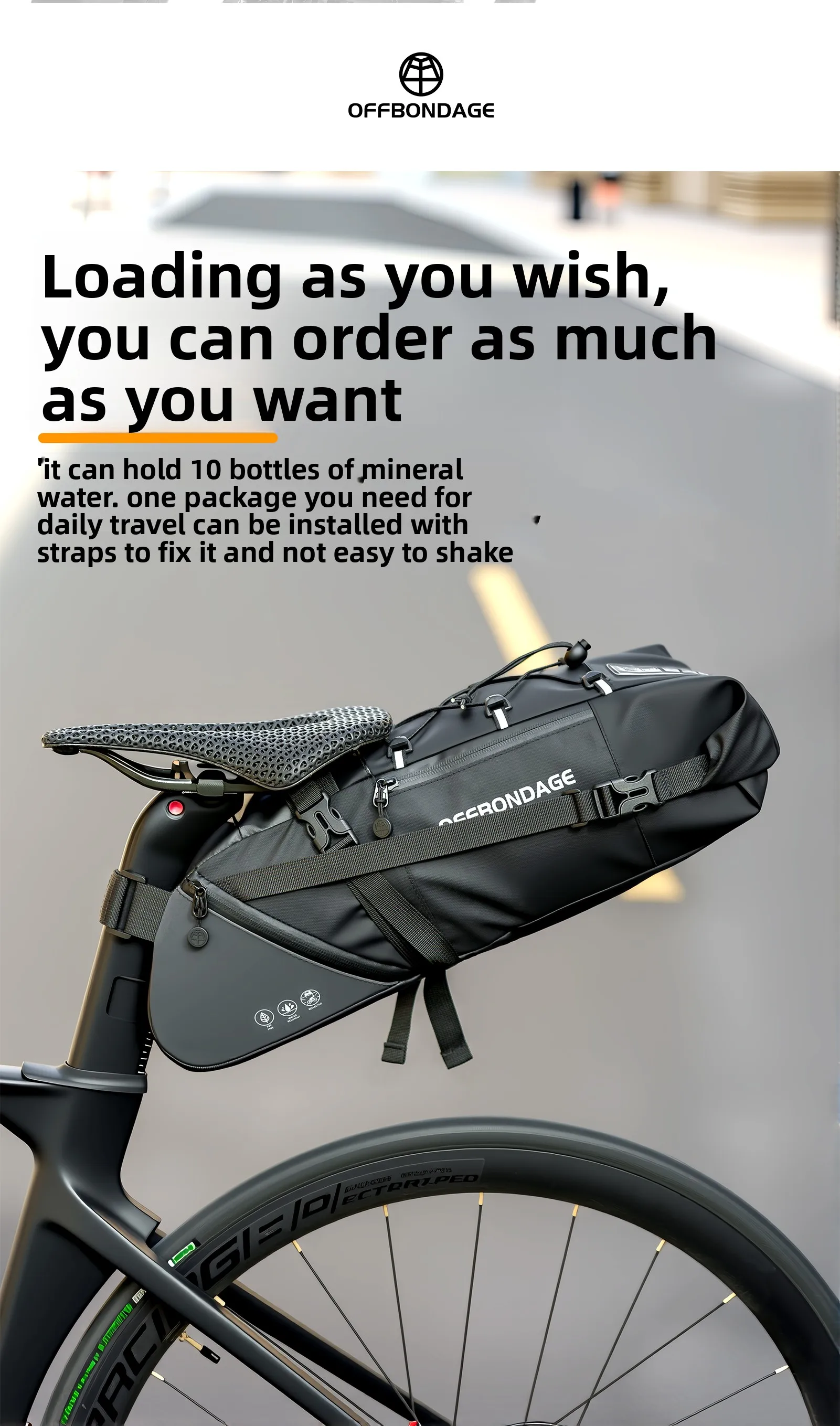 OFFBONDAGE 15L Fahrrad-Satteltasche, große Kapazität, wasserdichte Fahrradtasche, Fahrrad-Hecktasche, MTB, faltbare Hecktasche, Rennrad-Gepäcktasche – Detail 2