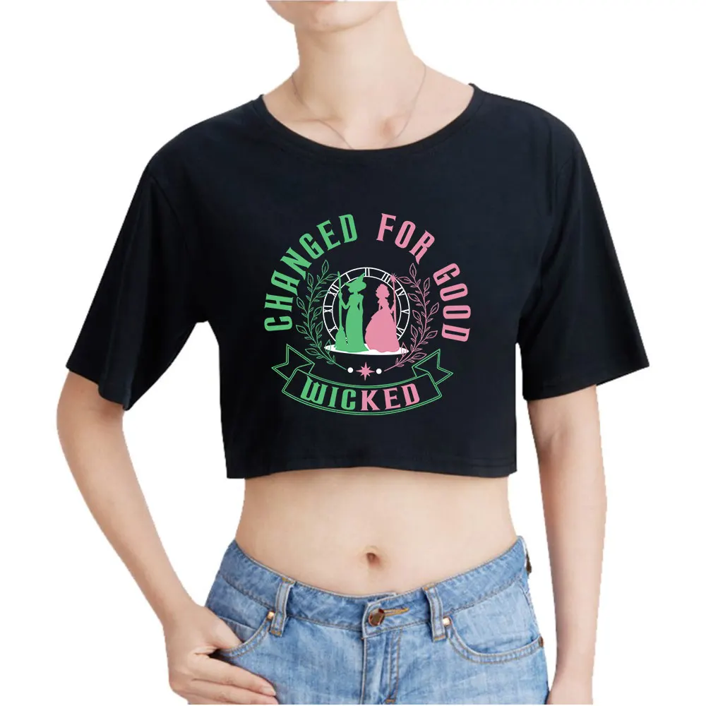 

Wicked Changed For Good Vintage 90s Crop Top Exposed Navel T-Shirt Oversize ONeck Tops Women Funny Tshirt Fashion