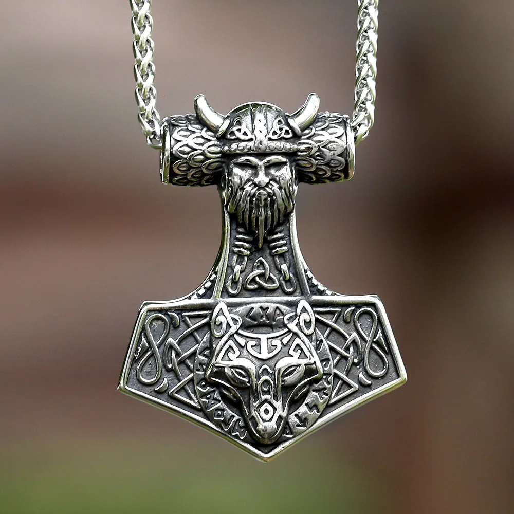 2023 Vintage Viking Thor And Wolf Head Celtic Knot Pendant Necklace 316L Stainless Steel Men Chain Odin Gothic Amulet Jewelry