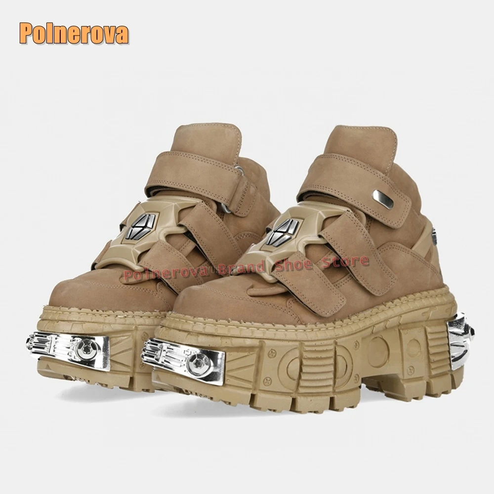 

Мотоциклетные ботинки в стиле панк с металлическими украшениями, круглый носок, подошва на крючках и петлях, женские брюки в стиле панк, уличный стиль, 2025 г., новые поступления