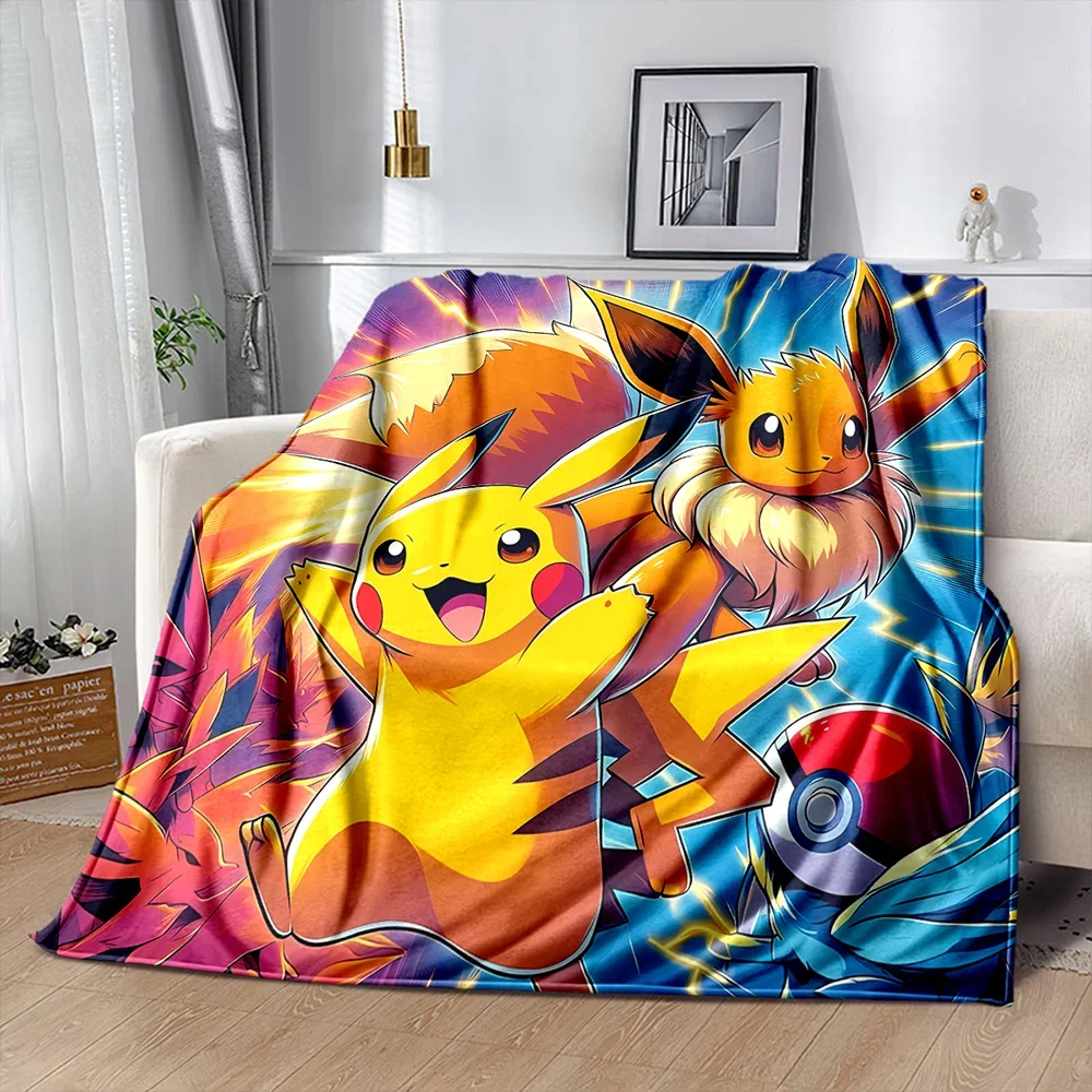 Anime giapponese Pokemen-Pikachu flanella soffice coperta da campeggio per bambini divano coperta da tiro regalo di moda moderna Miniso