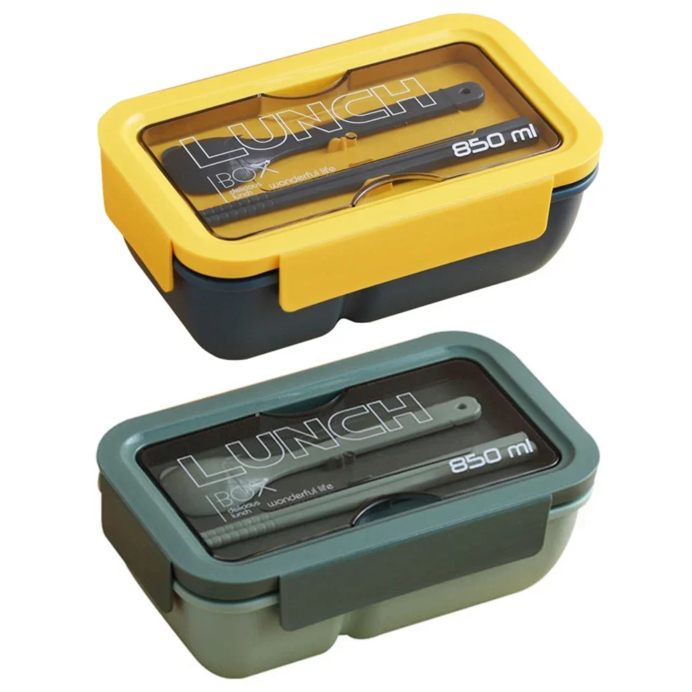 850ML Microwave Lunch Box with Spoon Chopsticks Dinnerware Food Storage Container Children Kid School Office Microwave Bento Box