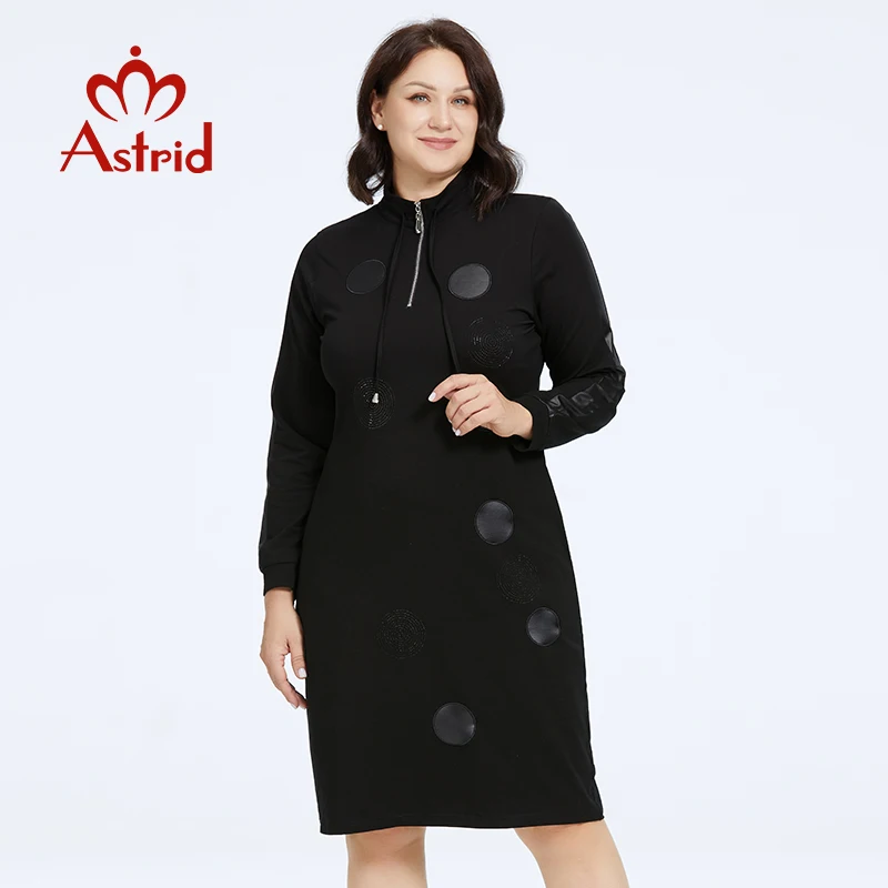 Astrid Women\'s Dresses 2023 Casual Plus Size Dress Fashion Diamonds Loose Ladies Midi Dresses Long Sleeve Office Female Clothing