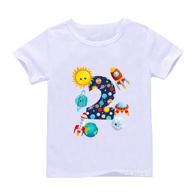 2025 New Boys Outer Space Planet Guide 1-9 Year Print T-shirt Kid clothes Summer Kids Tshirts Cute Children's Tops