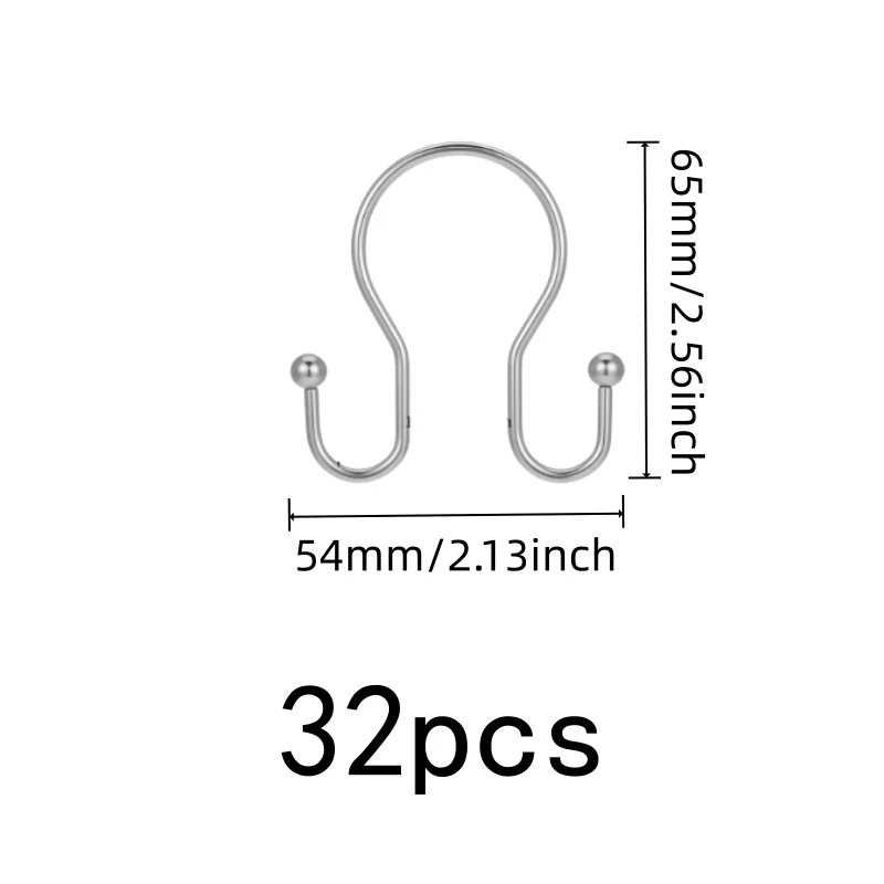 32 pcs Silver Double Ear Shower Curtain Rings, Glides Smoothly on Shower Rods, Easy to Hang Shower Curtains