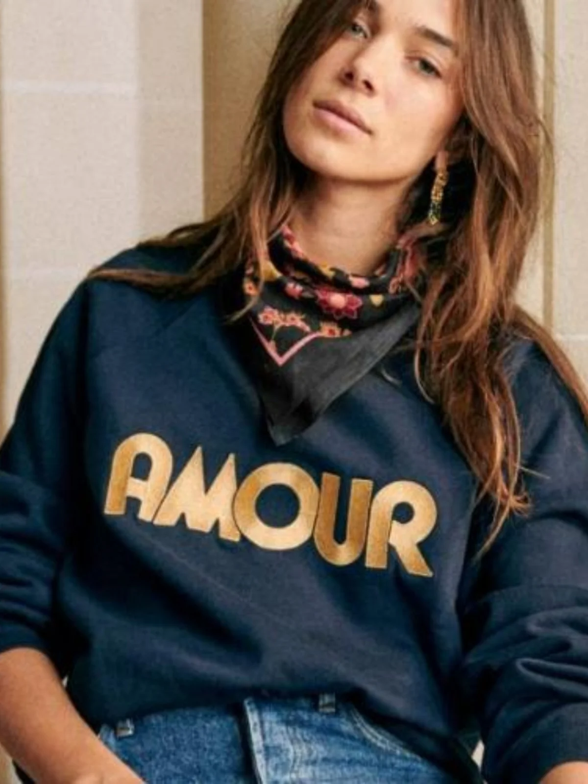 

Comfortable Soft Cotton Sweatshirt round Neck Embroidered Letter Spring Autumn SE Casual Cream Apricot Women's Long Sleeve