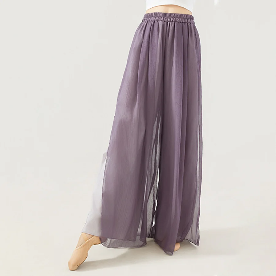 Classical Dance Pant For Women Double Layer Wide Leg Elegant Gauze Adult High Waisted Chinese Folk Dance Trousers Ballet Cotume