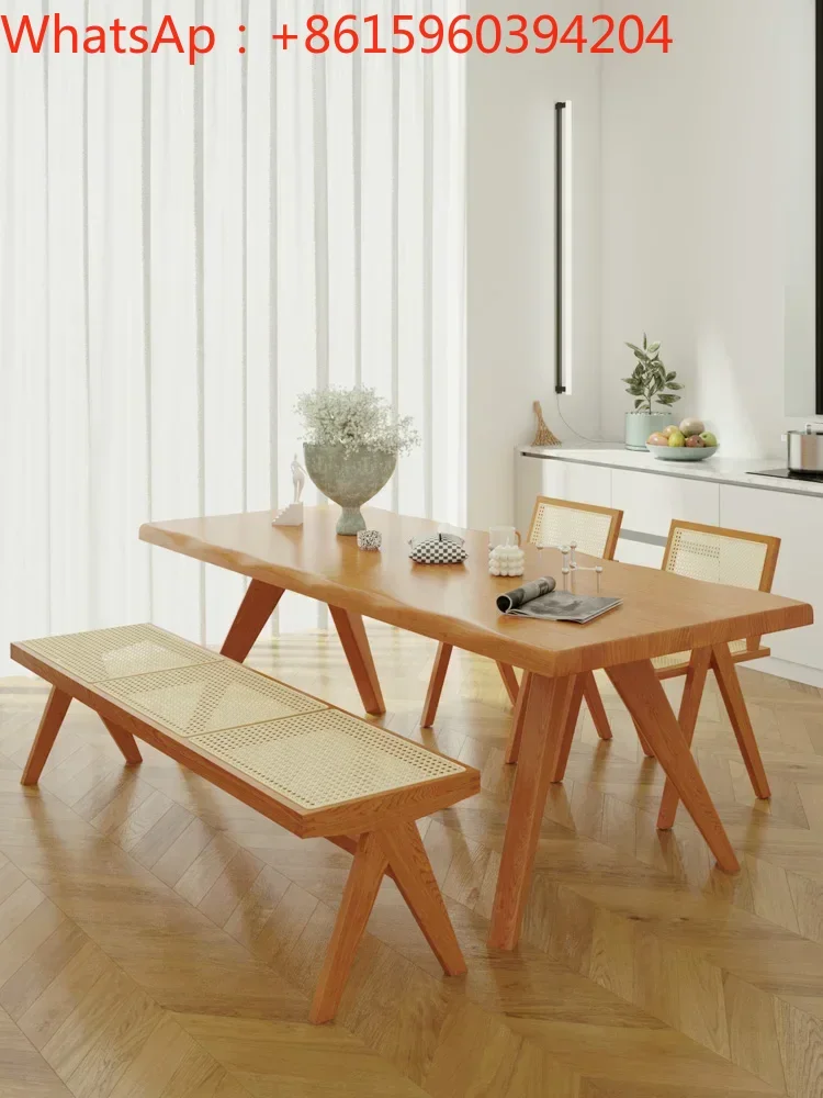 Solid wood dining table and chair combination small household restaurant whale table simple rectangular cherry wood table