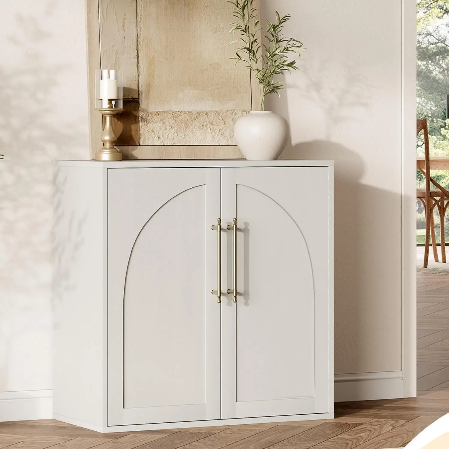 Credenza/Anrichte in stile moderno-fattoria, a forma di arco – Mobile contenitore con ante, 2 ripiani regolabili, protezione anti-ribaltamento – per sala da pranzo, soggiorno, cucina e bar