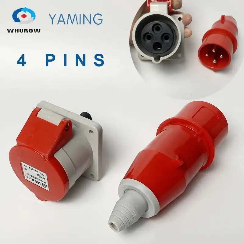 

4 Pins Plug And Socket 16Amp 3P+E Splash Proof Cable Protected Industrial Red Connector Male And Female